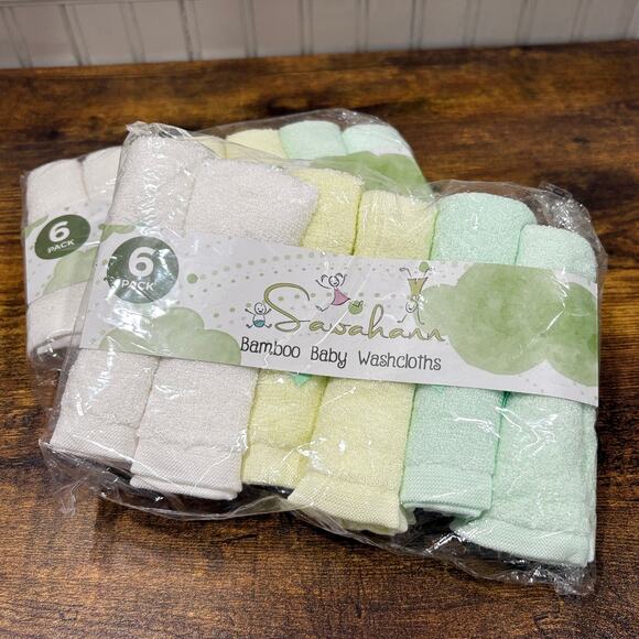 Lot of 2 Packs (12 Total) Bamboo Fiber Baby Washcloths 10" x 10" Gender Neutral - Picture 1 of 4